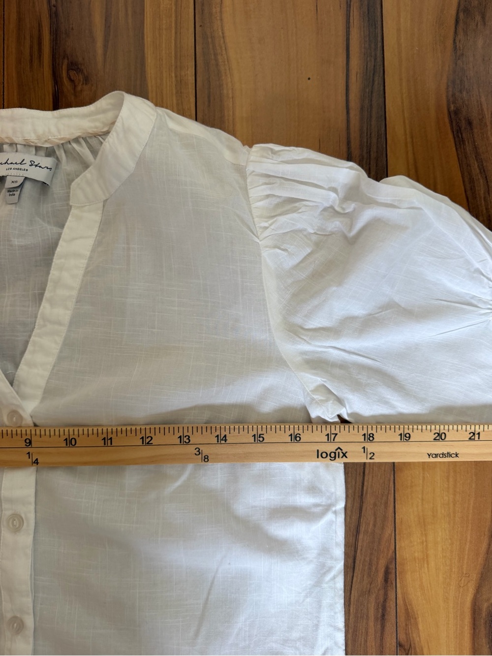 Michael Stars 100% Cotton White Short Puff Sleeve Button Front Top - Picture 9 of 10